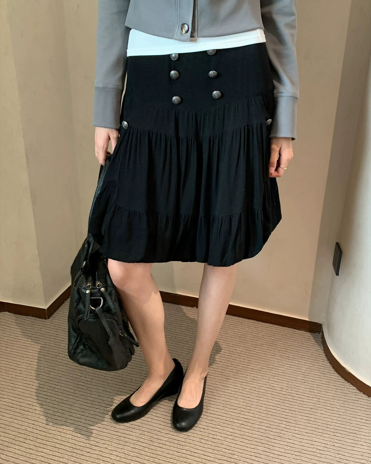 Vintage Button Bloom Midi Skirt