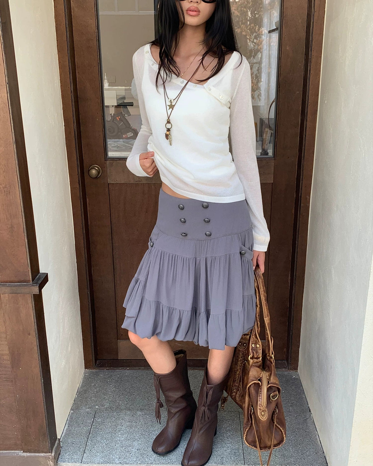 Vintage Button Bloom Midi Skirt