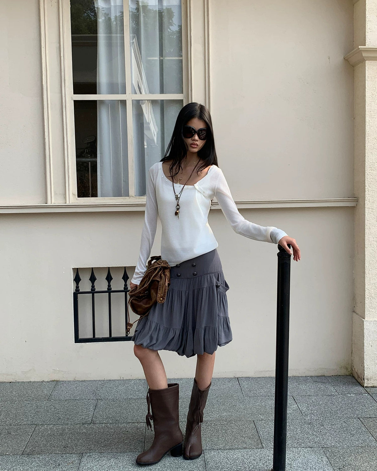 Vintage Button Bloom Midi Skirt