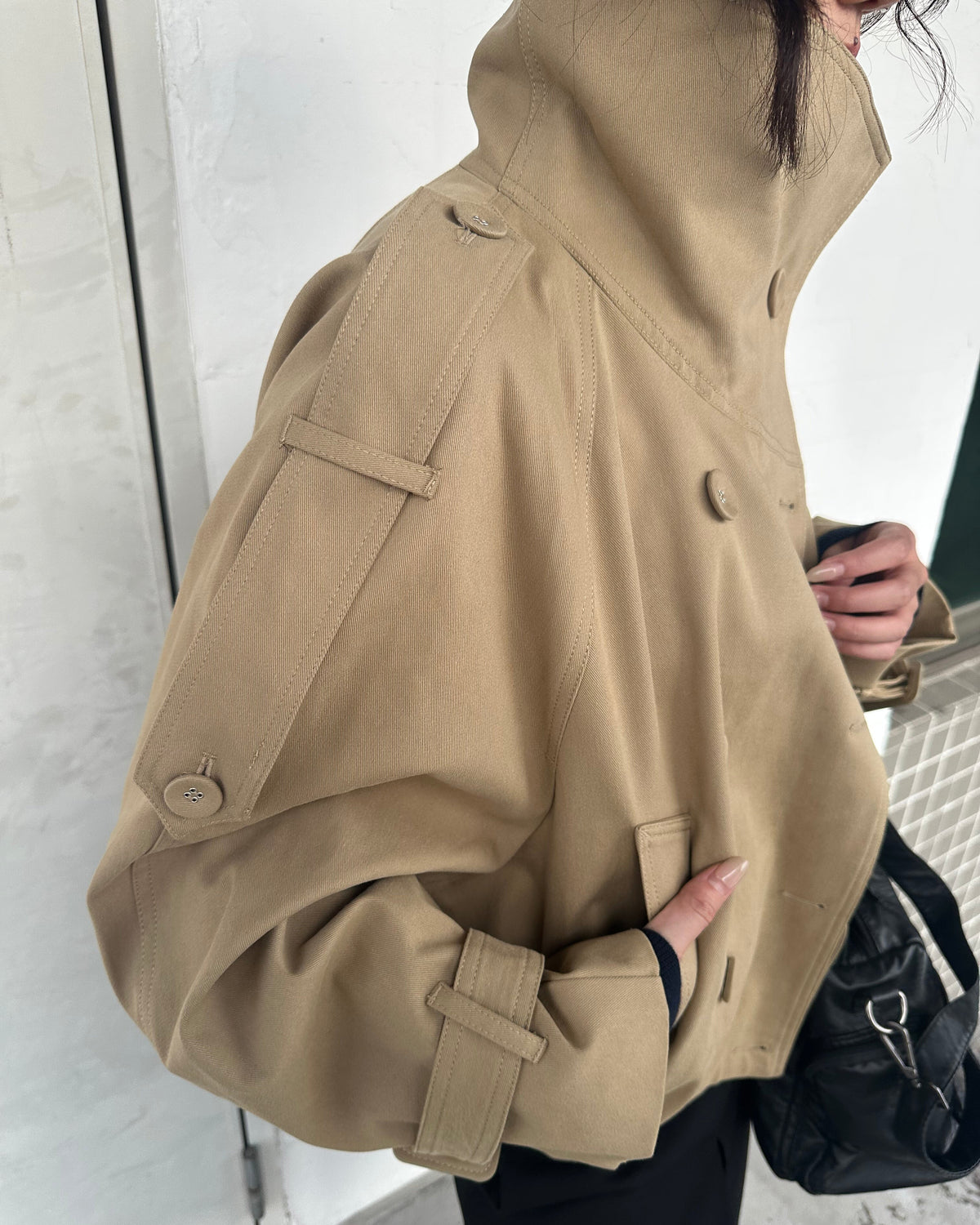 Vintage High-Neck Cropped Trench Jacket