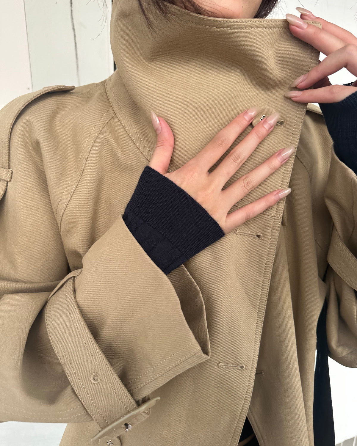 Vintage High-Neck Cropped Trench Jacket