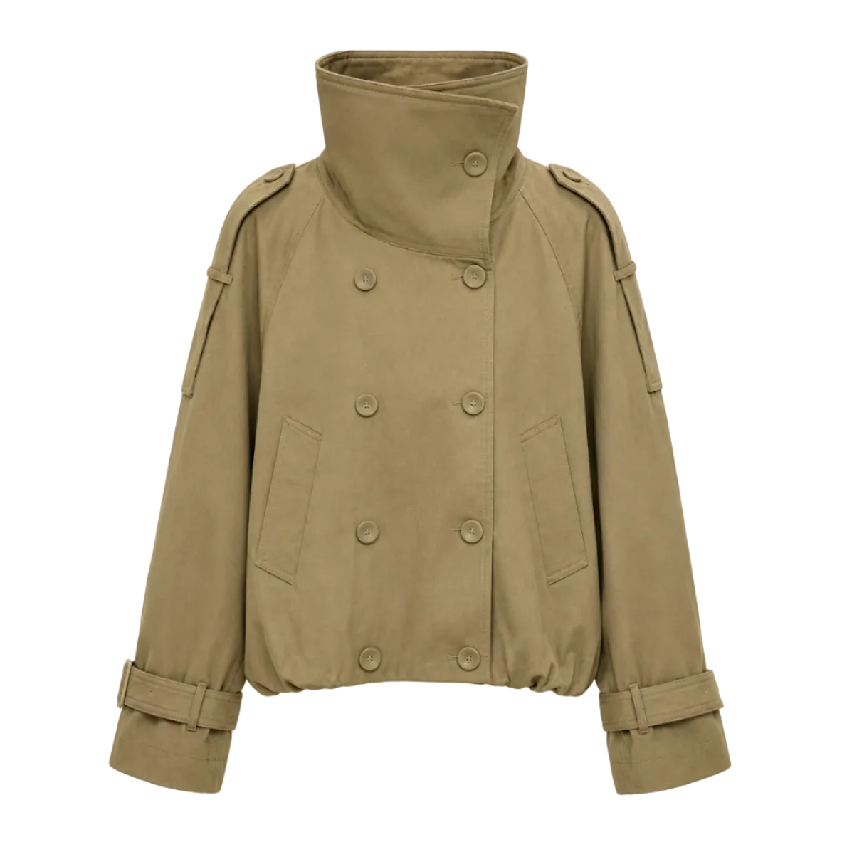 Vintage High-Neck Cropped Trench Jacket