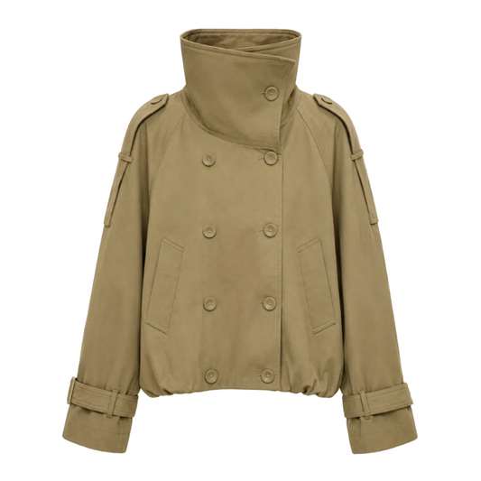 Vintage High-Neck Cropped Trench Jacket