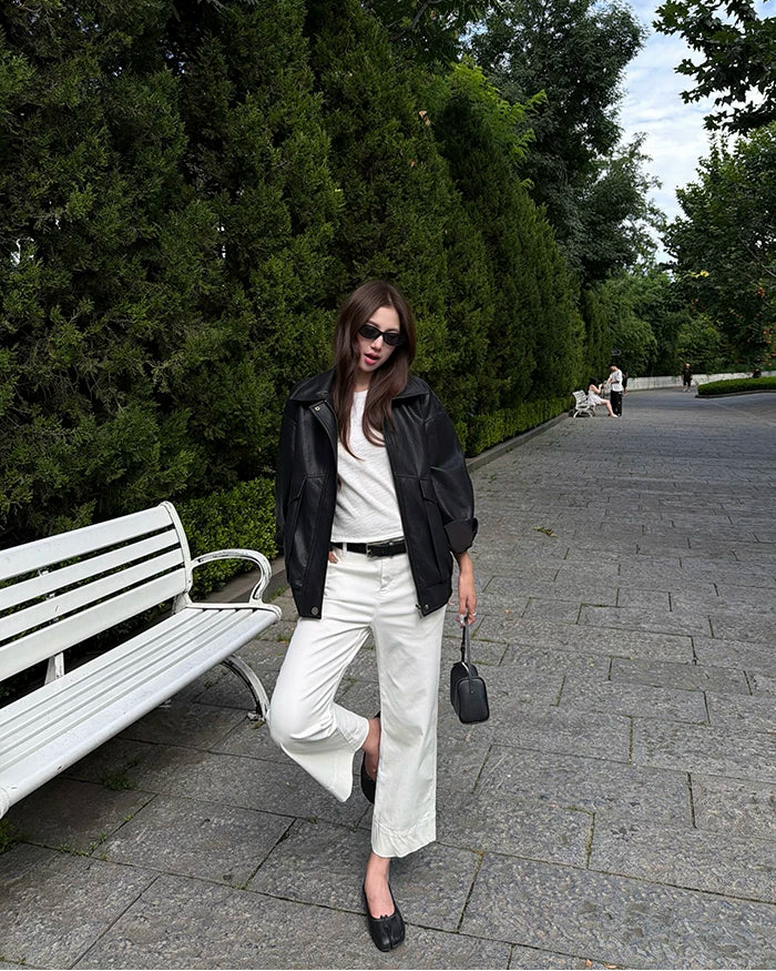 Vintage Oversized Leather-Look Jacket | Black