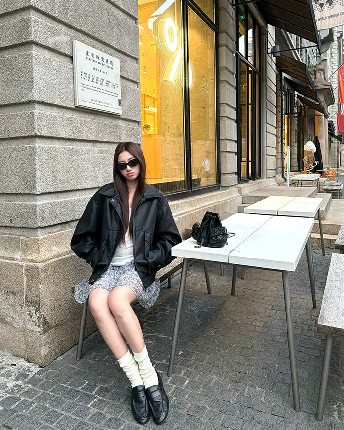 Vintage Oversized Leather-Look Jacket | Black