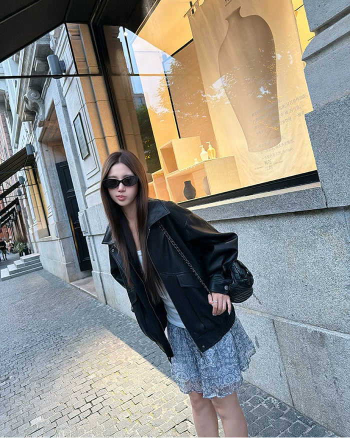 Vintage Oversized Leather-Look Jacket | Black