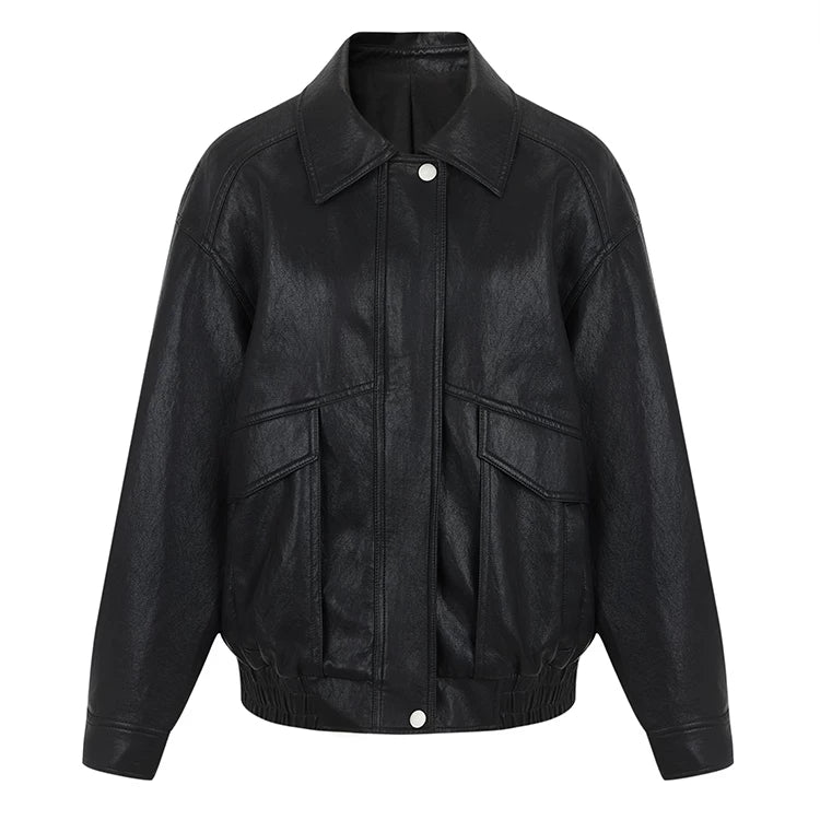 Vintage Oversized Leather-Look Jacket | Black