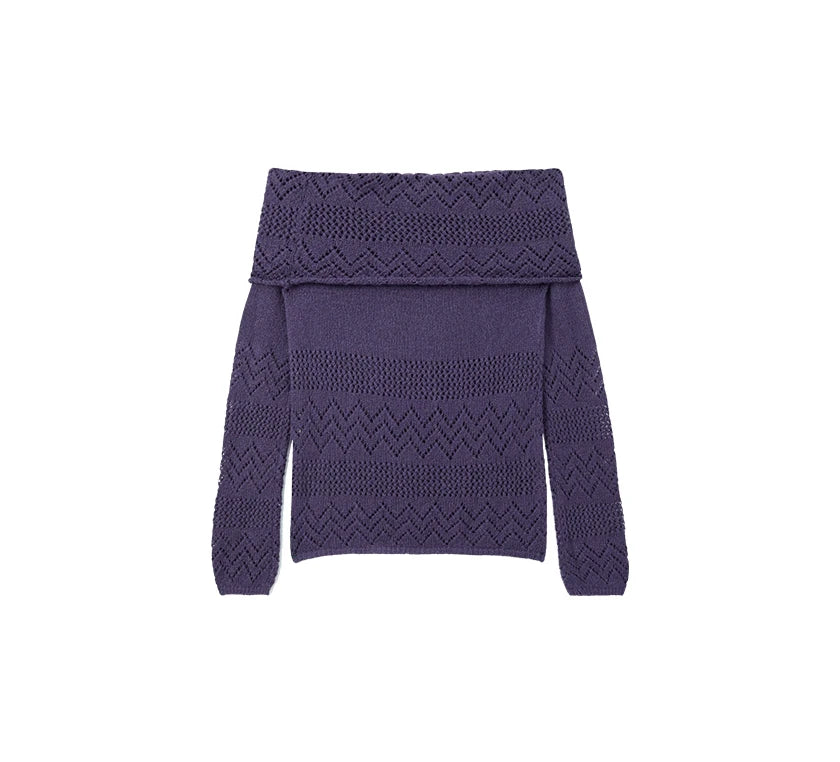 Vintage Purple Off-Shoulder Pointelle Knit Top