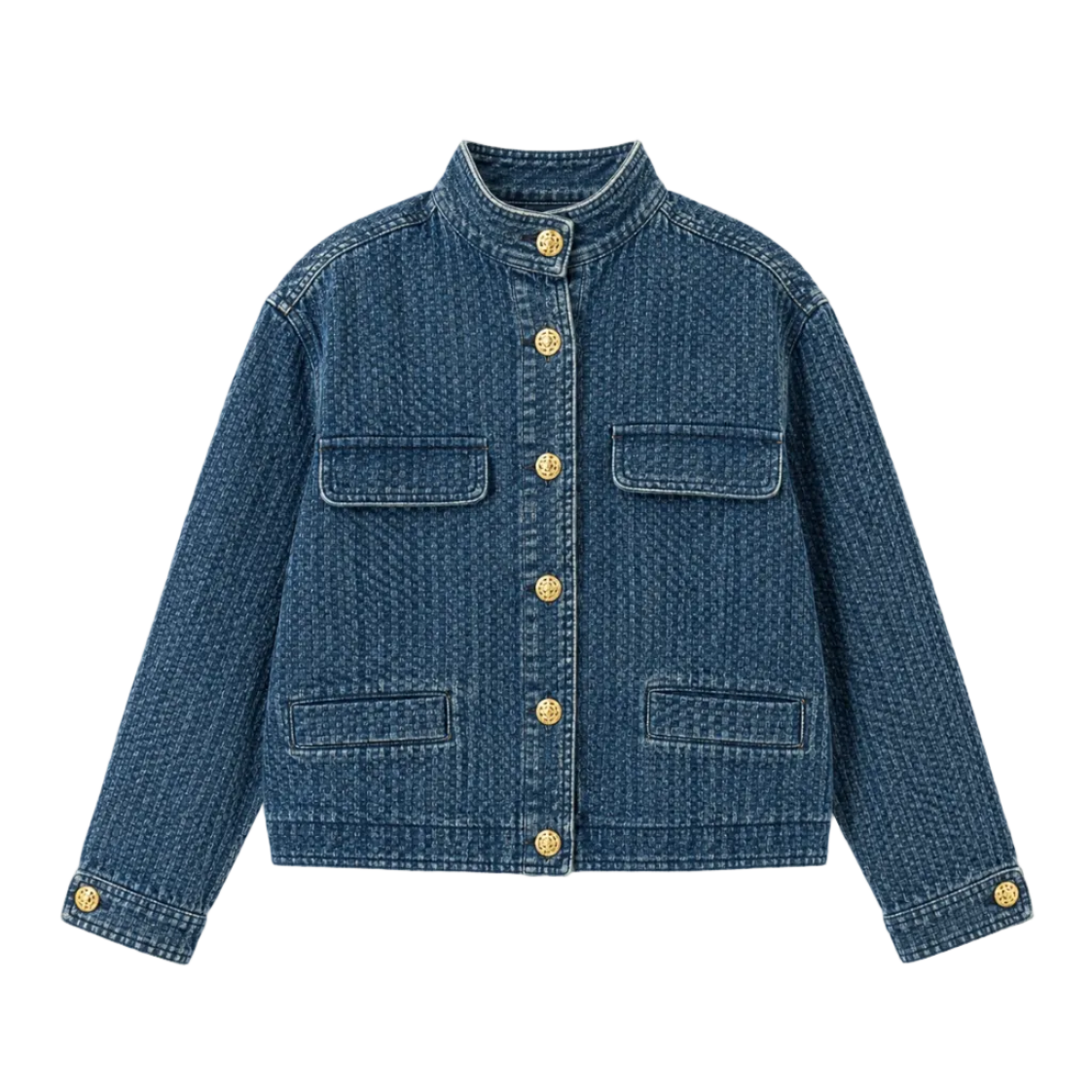 Vintage Washed Denim Stand Collar Jacket