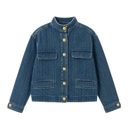 Vintage Washed Denim Stand Collar Jacket