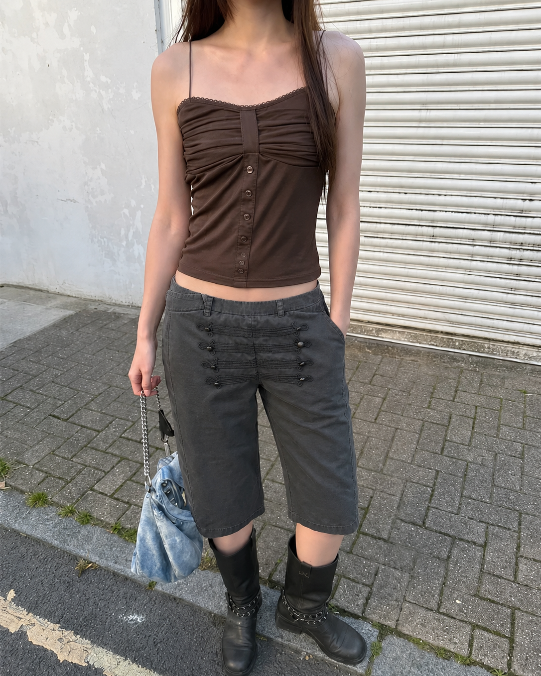 Sleep at 11 | Vintage Washed Napoleon Button Bermuda Capri Shorts