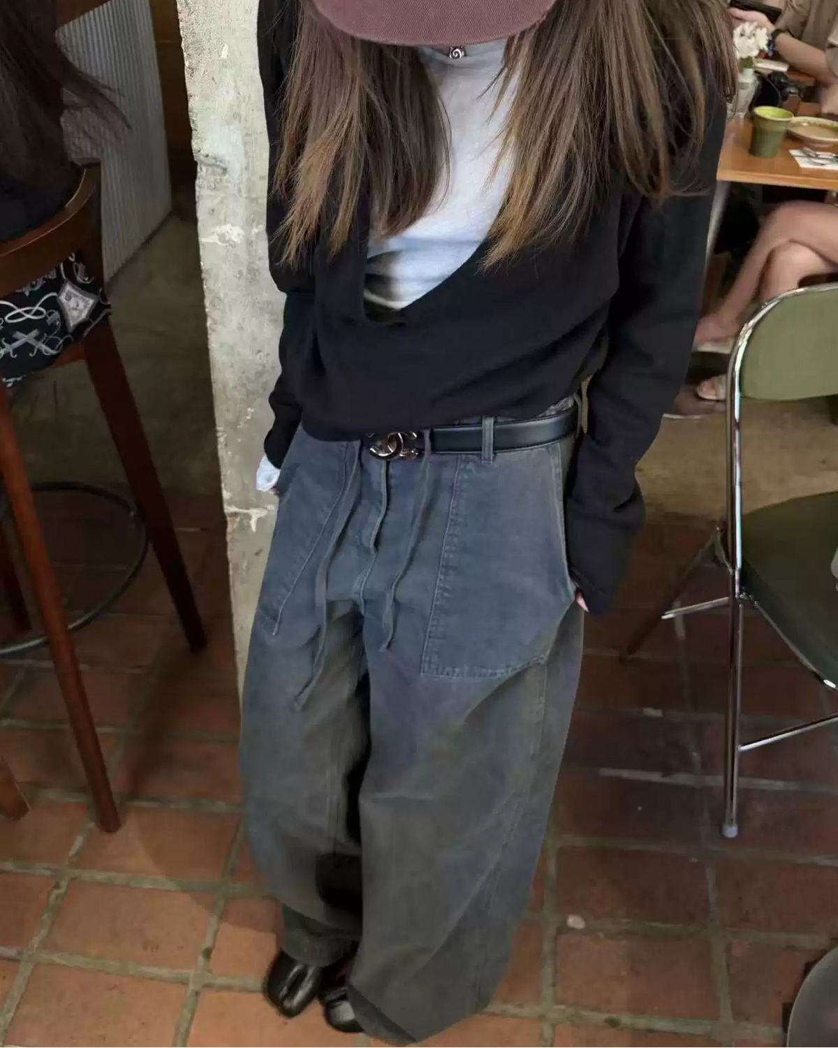 Washed Utility Wide-Leg Pants