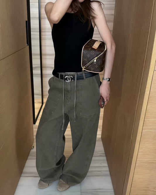 Washed Utility Wide-Leg Pants