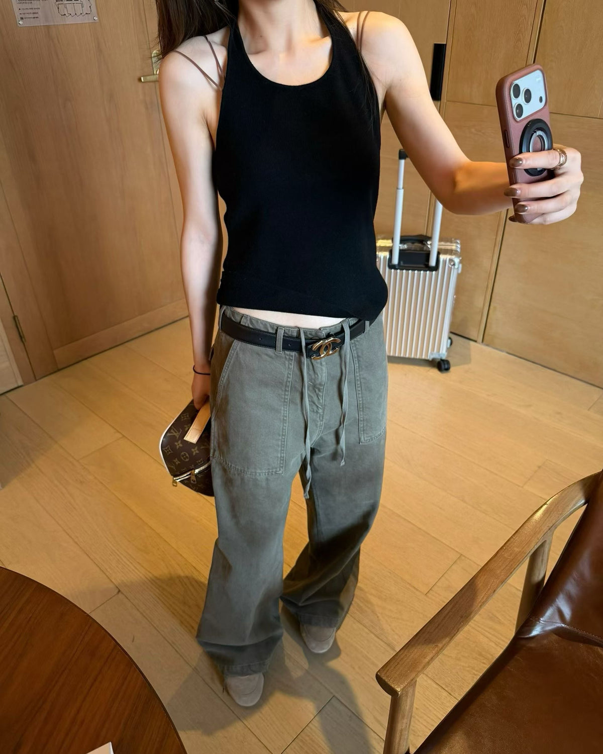 Washed Utility Wide-Leg Pants
