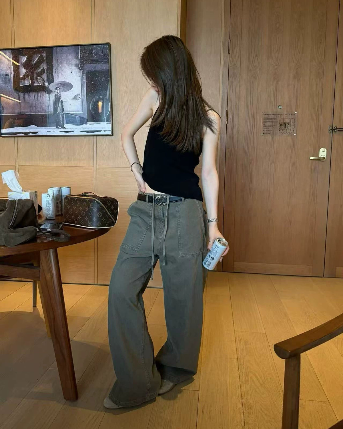 Washed Utility Wide-Leg Pants
