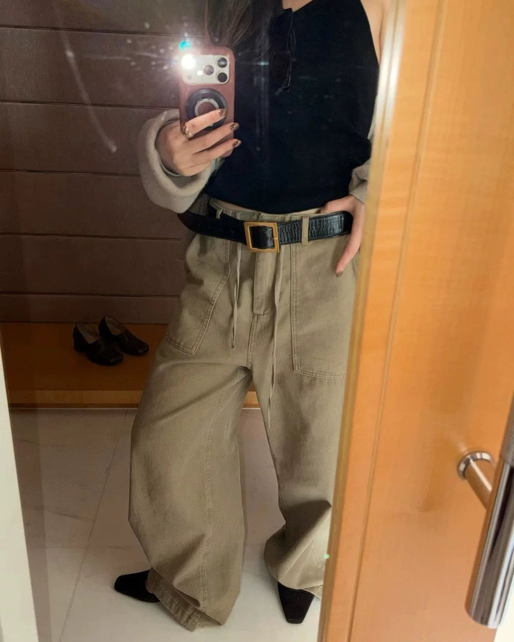 Washed Utility Wide-Leg Pants