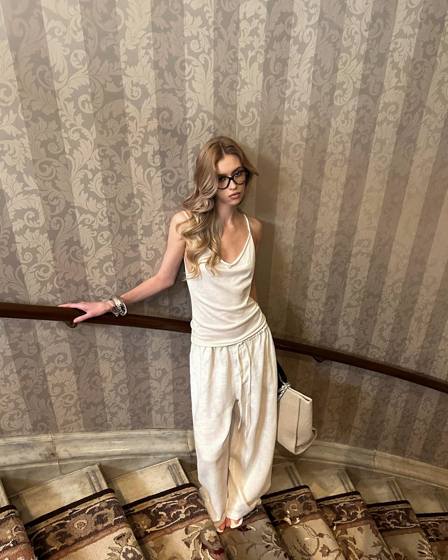 0122stepll | White Draped Backless Knit Tank