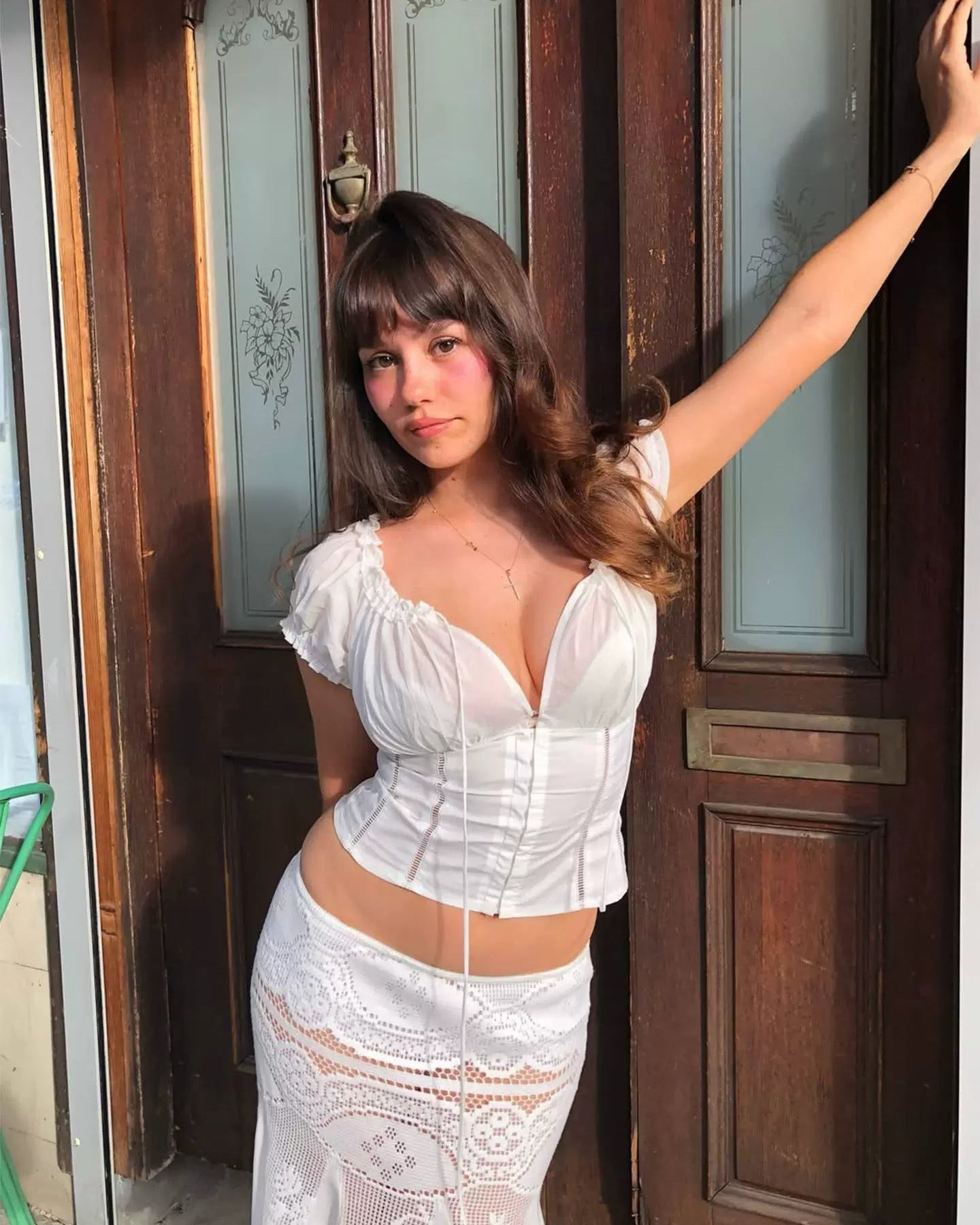 Elle | White Lace-Up Puff Sleeve Corset Blouse