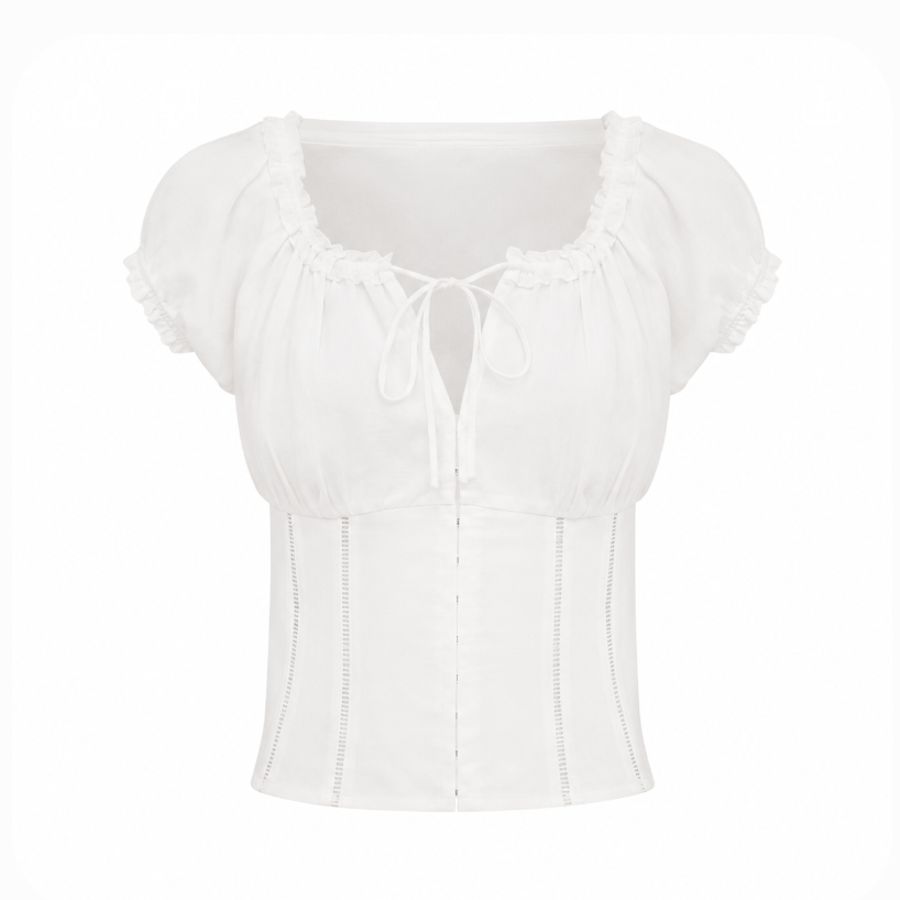 Elle | White Lace-Up Puff Sleeve Corset Blouse