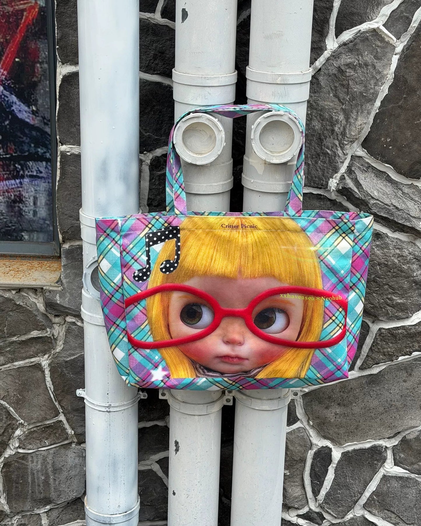 xxhaveasea | Neohub x Blythe Doll Graphic Plaid Picnic Canvas Tote Bag