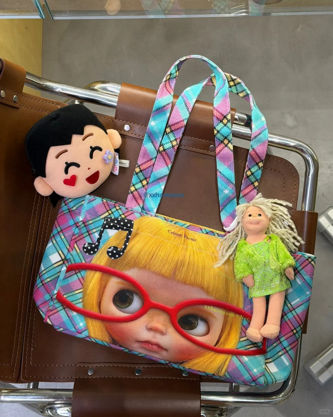 xxhaveasea | Neohub x Blythe Doll Graphic Plaid Picnic Canvas Tote Bag