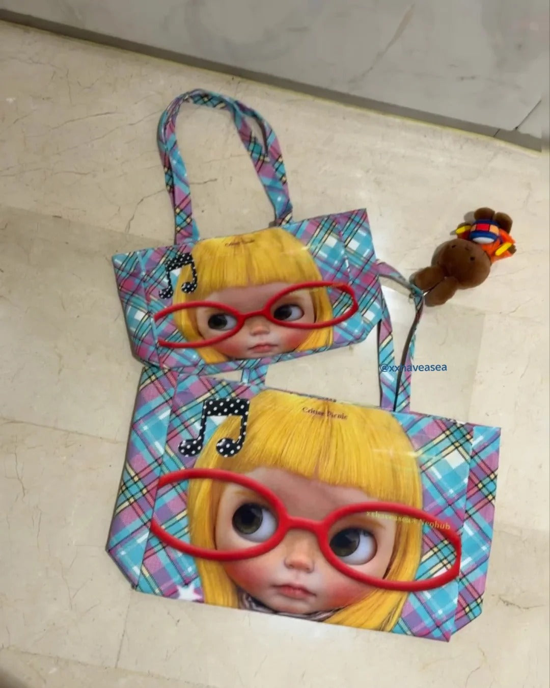 xxhaveasea | Neohub x Blythe Doll Graphic Plaid Picnic Canvas Tote Bag