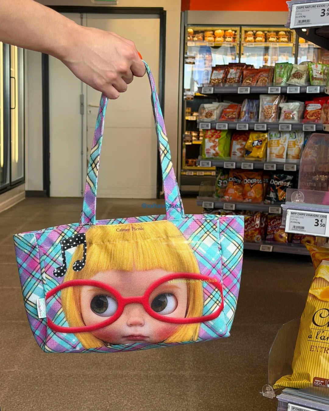 xxhaveasea | Neohub x Blythe Doll Graphic Plaid Picnic Canvas Tote Bag